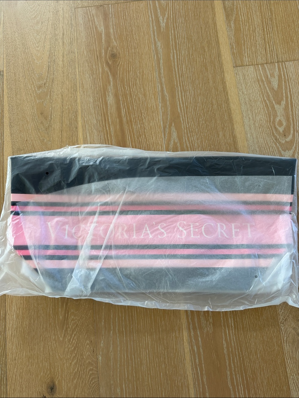 Victoria's Secret Pink and Black Striped Large Zippered Tote